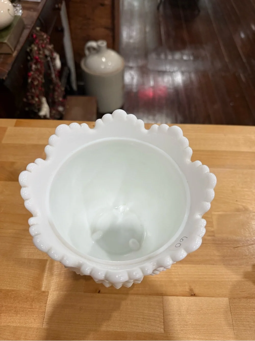 Large Fenton White Hobnail Milk Glass Scalloped Vase - Decorative Planter